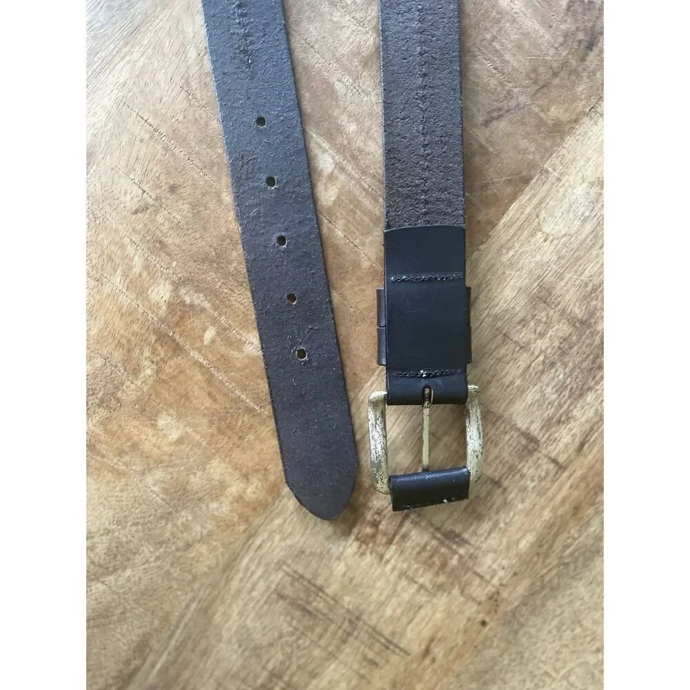 Men’s Genuine Leather Belt Brown Contrast Stitch Brass Buckle Size M/L Argentina